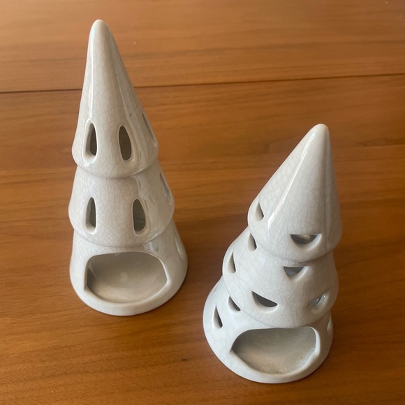 2 Piece Ceramic Tree LED Tea Light Holder Set Beige Threshold Studio Mcgee Xmas - Picture 2 of 11
